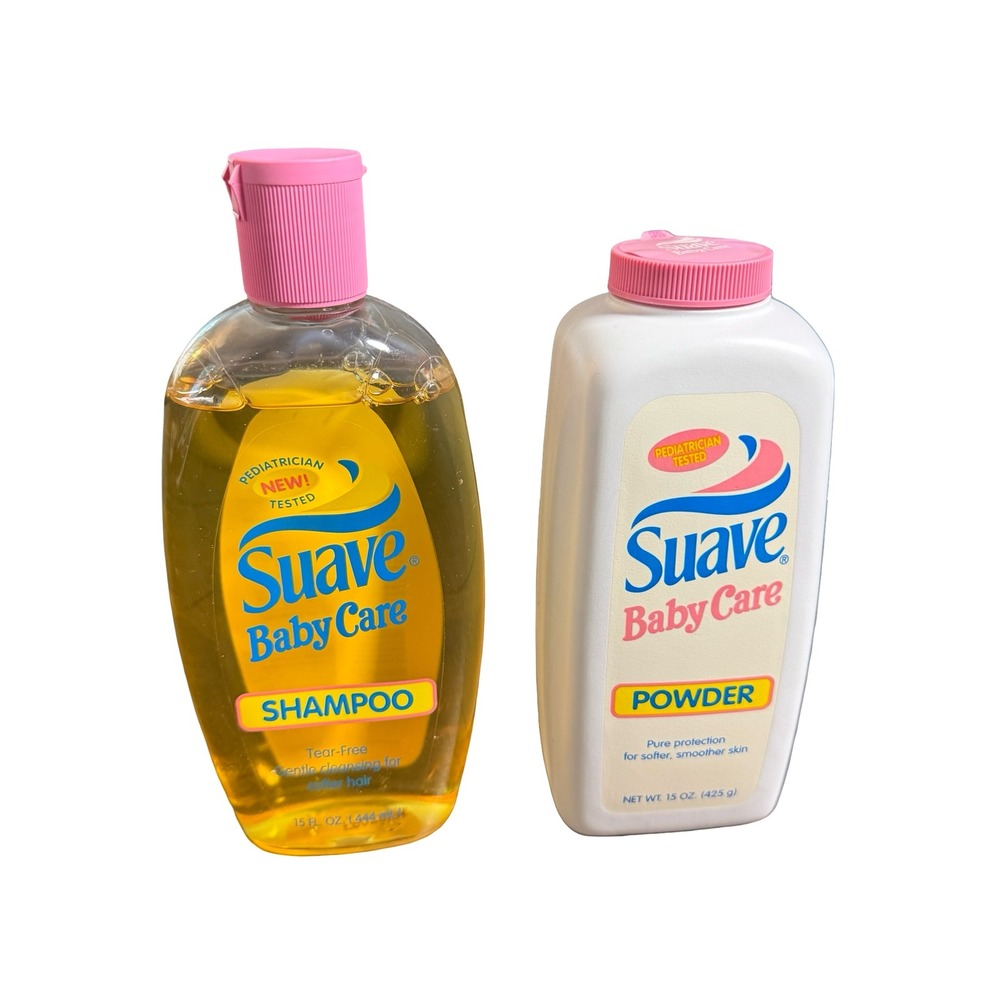 Vintage Suave Baby Care Shampoo and Powder Set 15oz 1990s Helene Curtis Props